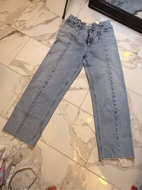 Agolde Washed Light Blue high rise Straight/wide Jeans with Frayed Hem